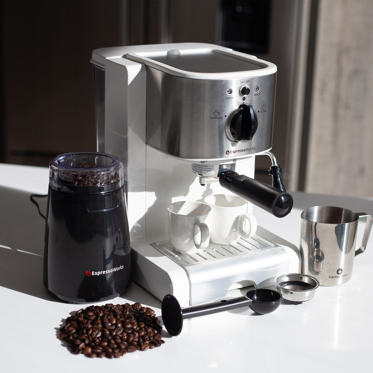 EspressoWorks 7-Piece Home Espresso Machine Set - 15-Bar - White