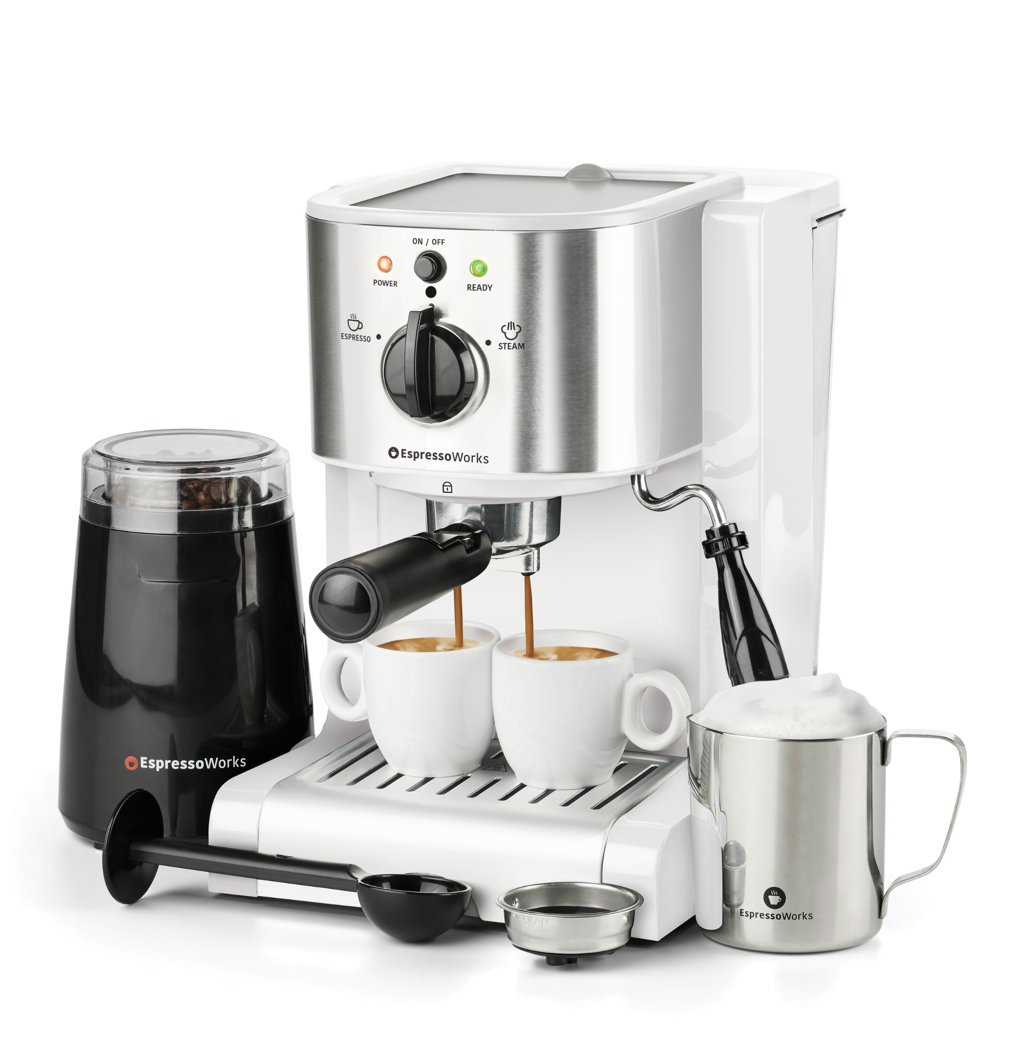 EspressoWorks 7-Piece Home Espresso Machine Set - 15-Bar - White