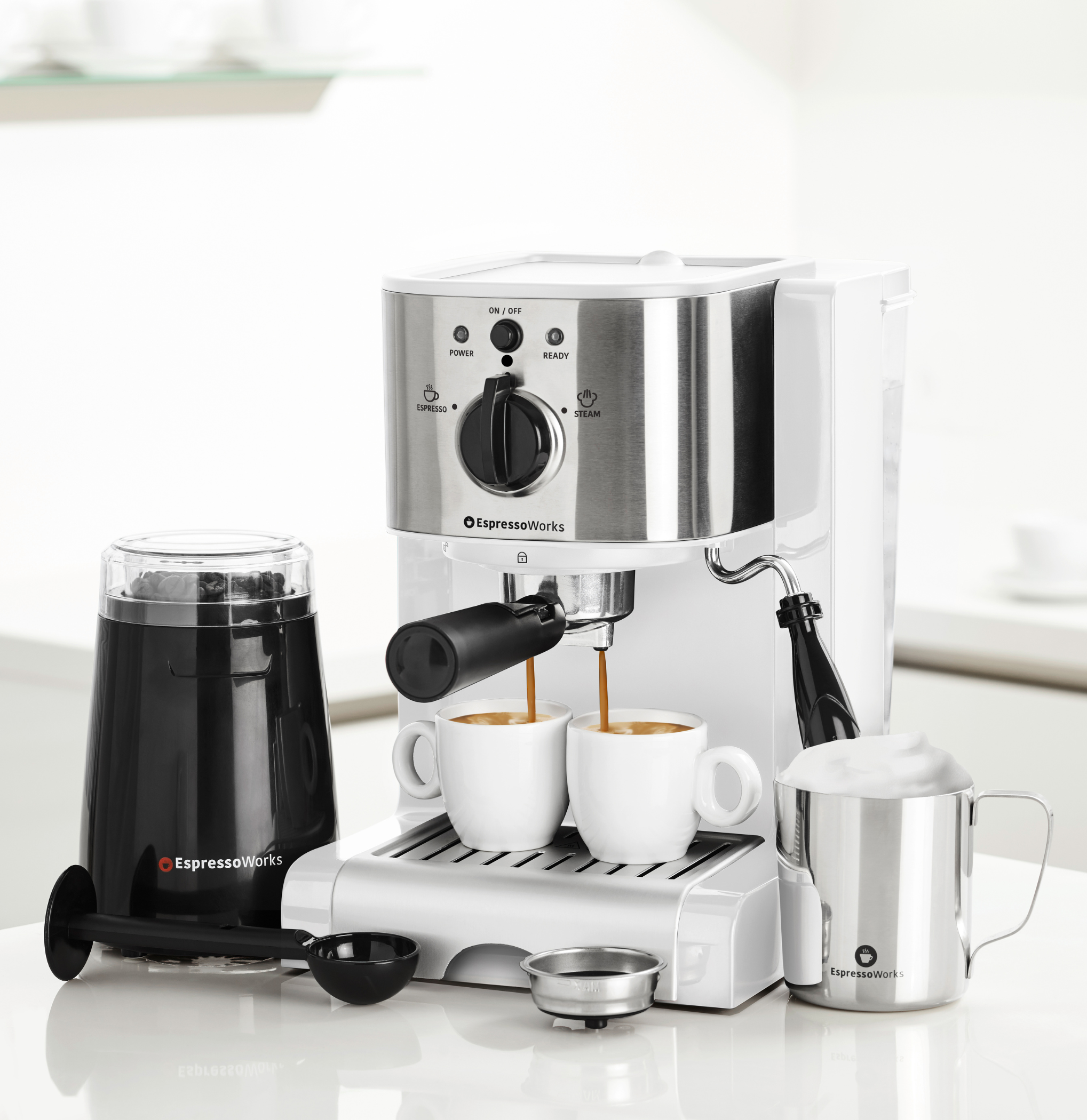 EspressoWorks 7-Piece Home Espresso Machine Set - 15-Bar - White