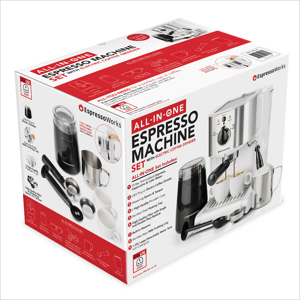 EspressoWorks 7-Piece Home Espresso Machine Set - 15-Bar - White