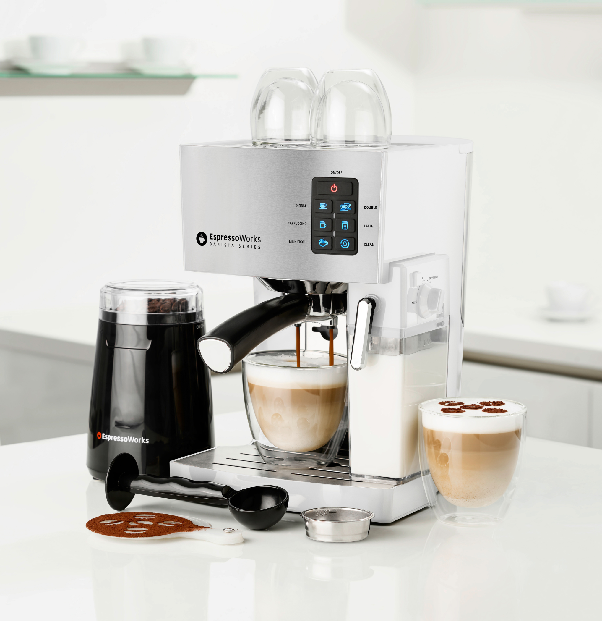 EspressoWorks 10-Piece Espresso & Cappuccino Machine Set - 19-Bar - White