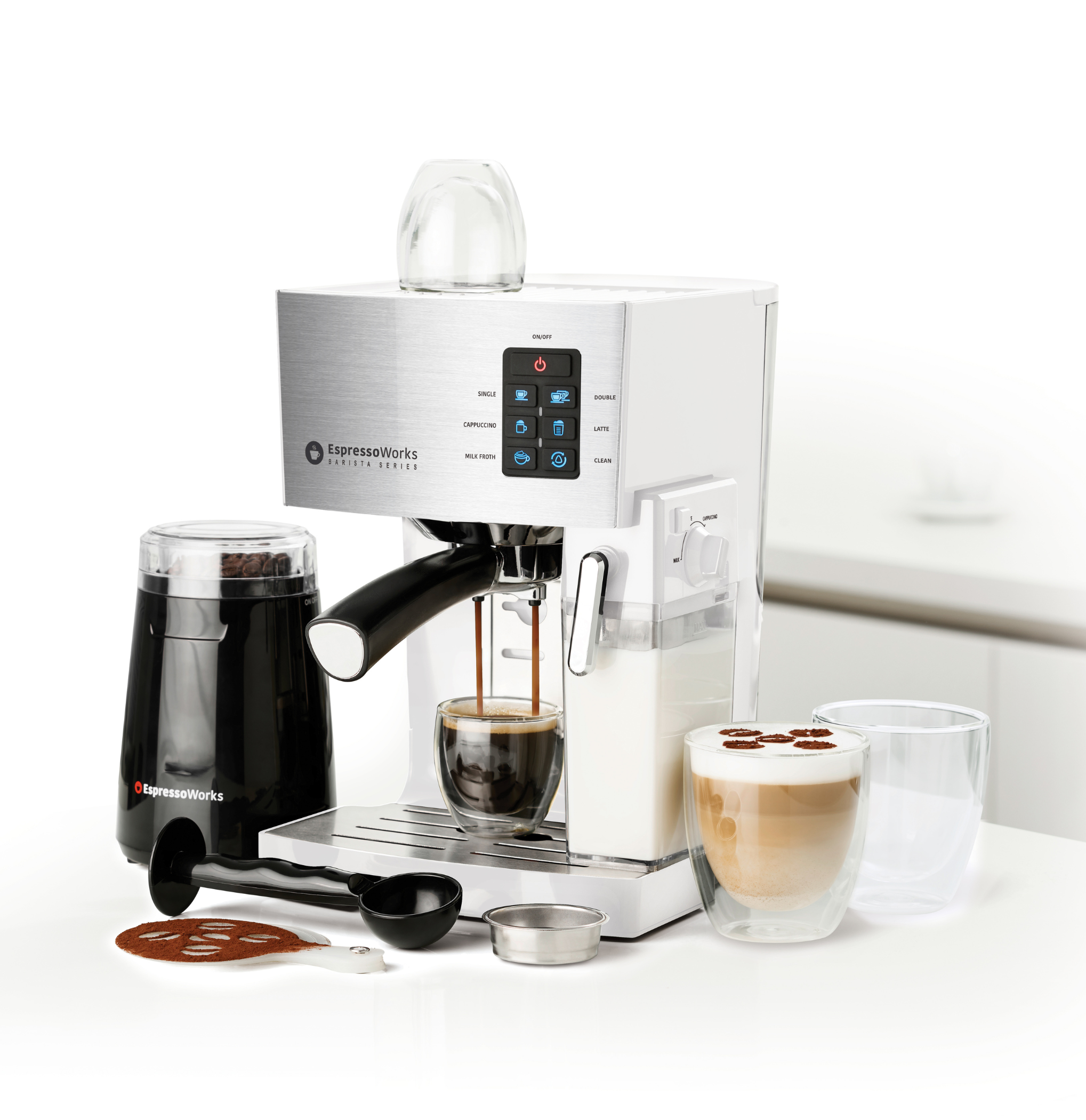 EspressoWorks 10-Piece Espresso & Cappuccino Machine Set - 19-Bar - White