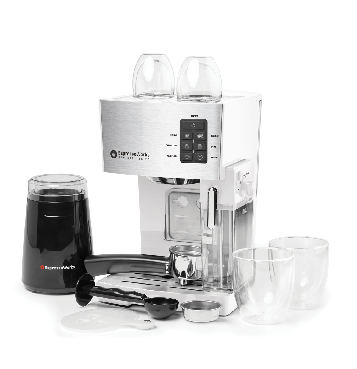 EspressoWorks 10-Piece Espresso & Cappuccino Machine Set - 19-Bar - White