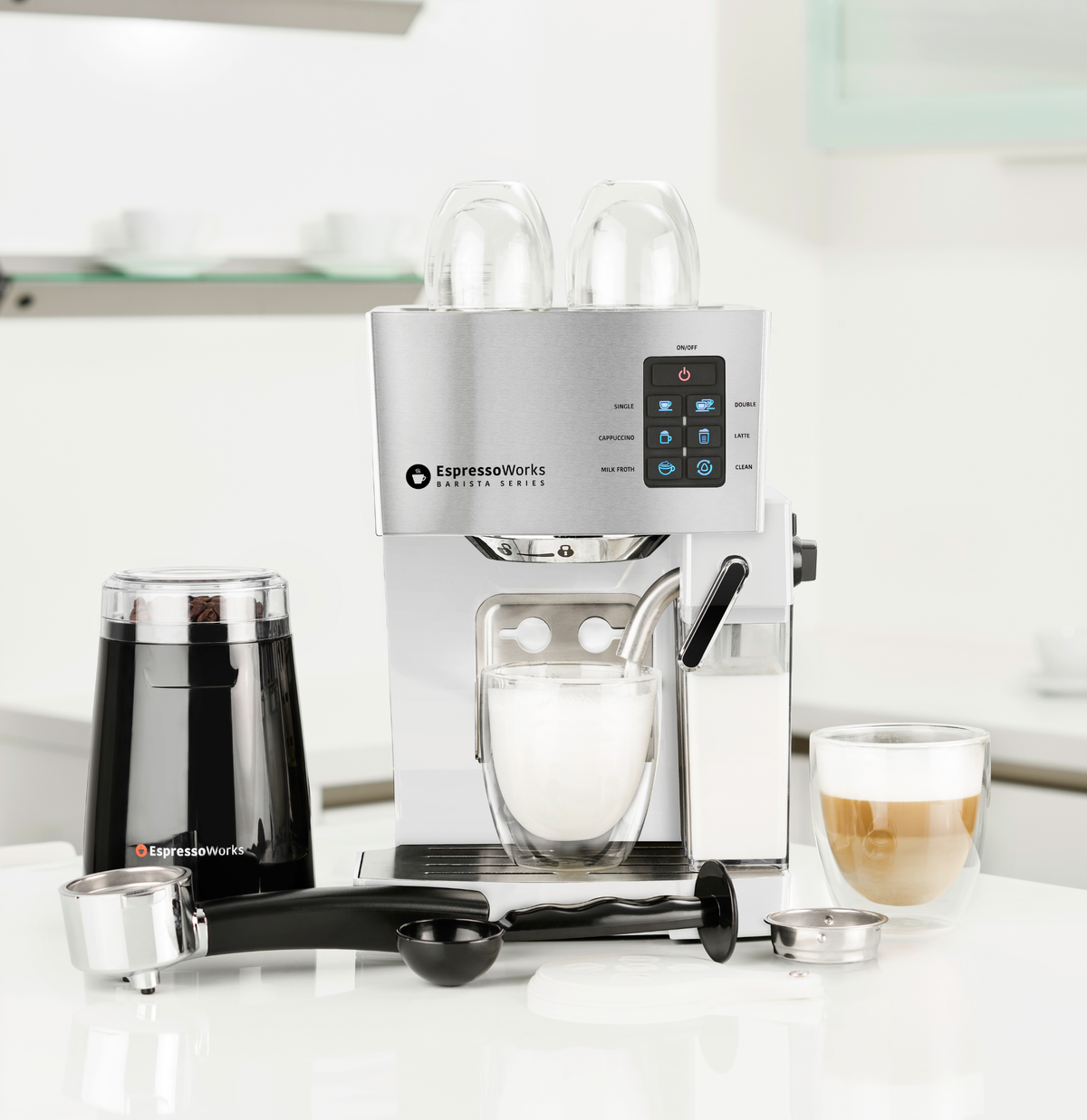 EspressoWorks 10-Piece Espresso & Cappuccino Machine Set - 19-Bar - White