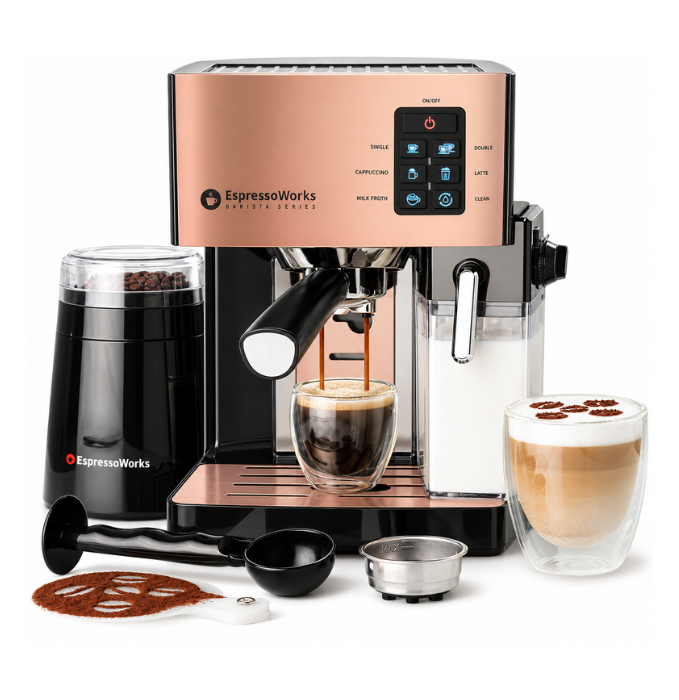 EspressoWorks 10-Piece Espresso & Cappuccino Machine Set - 19-Bar - Rose Gold