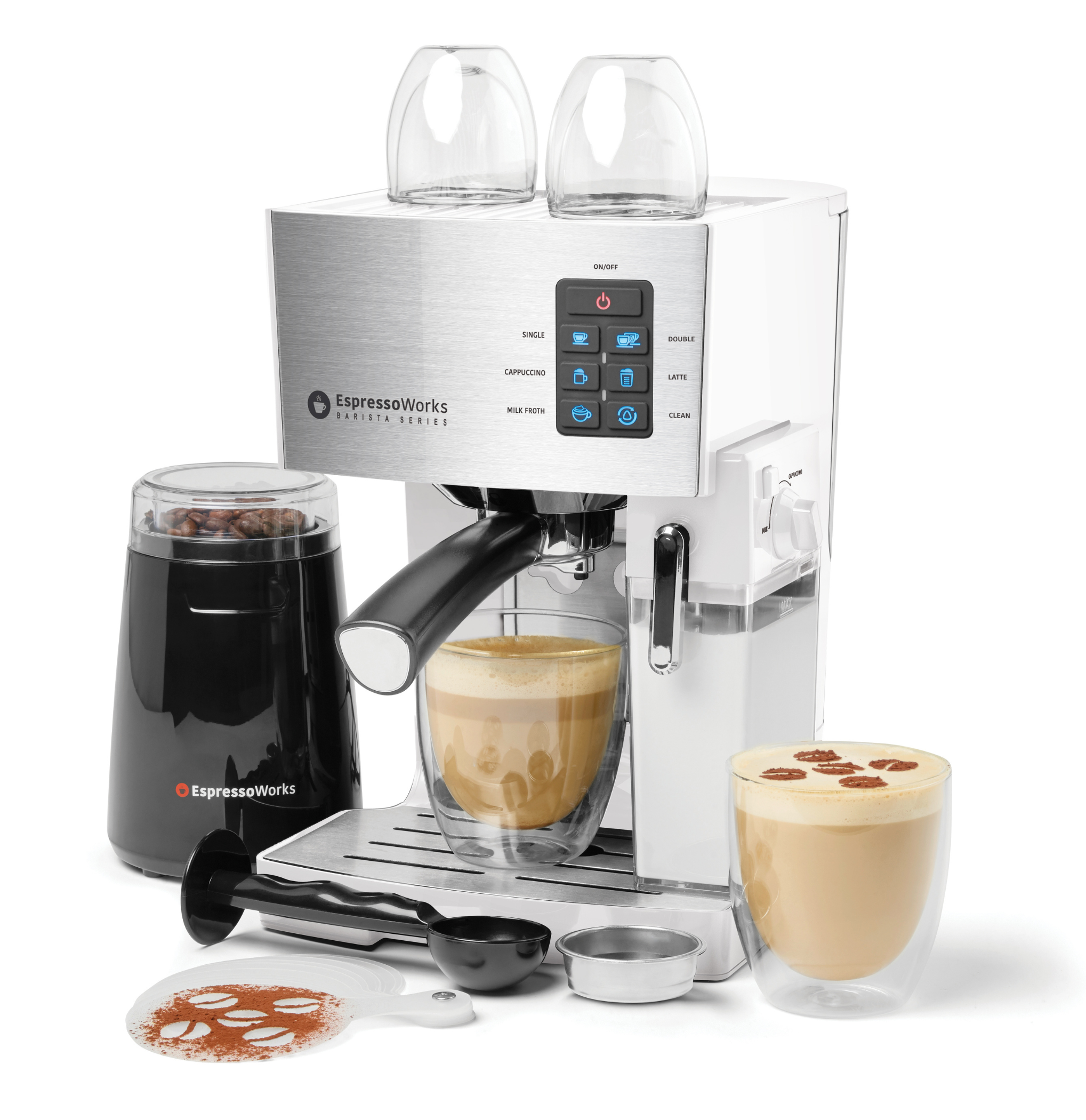 EspressoWorks 10-Piece Espresso & Cappuccino Machine Set - 19-Bar - White