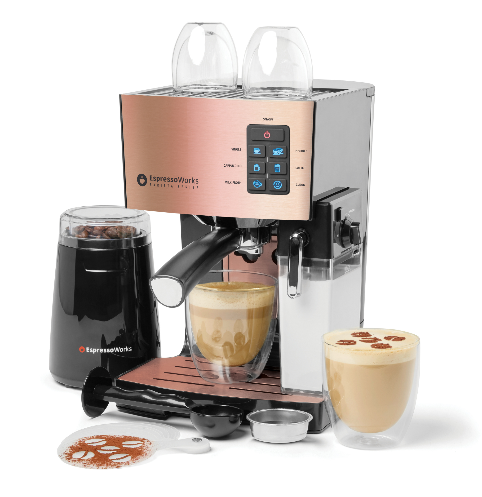 EspressoWorks 10-Piece Espresso & Cappuccino Machine Set - 19-Bar - Rose Gold
