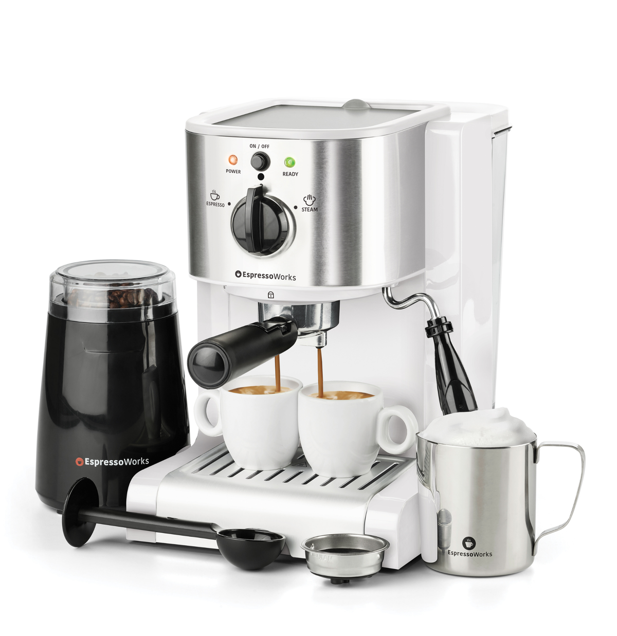 EspressoWorks 7-Piece Home Espresso Machine Set - 15-Bar - White